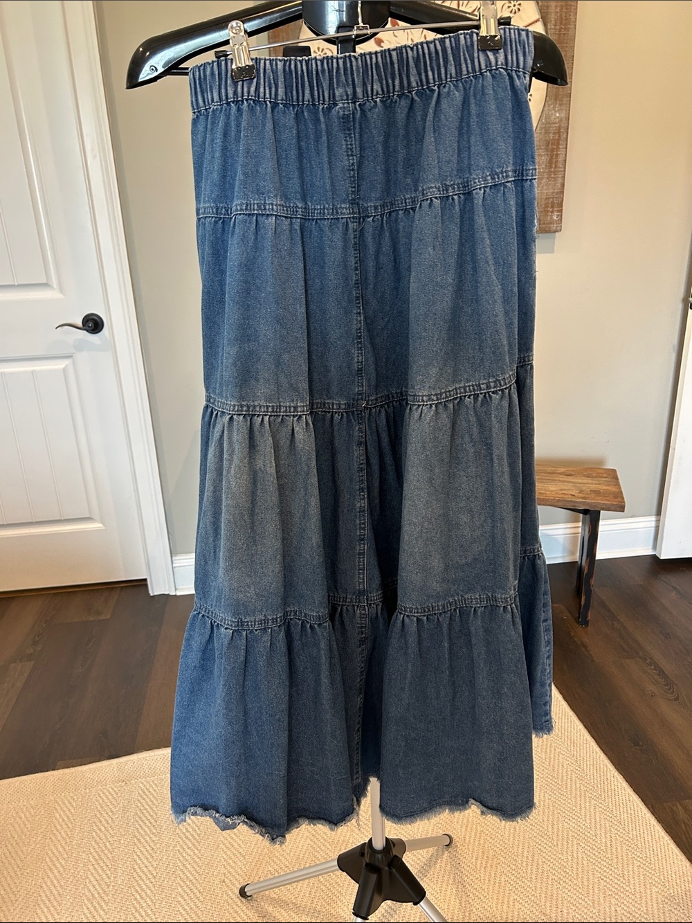 Denim Tiered Button-Front Maxi Skirt - Blue - Picture 4 of 4